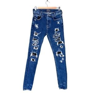 Zara Man | Distressed Snake Skin Denim 5 Pocket  Button Fly Skinny Jeans Size 31